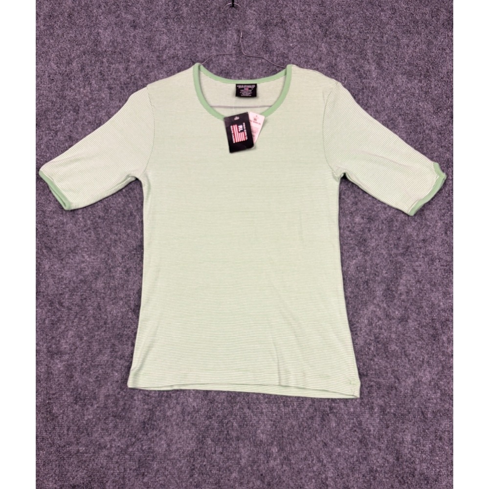 Polo Jeans Co Ralph Lauren Green Striped Ribbed Cotton Top Womens Medium NWT